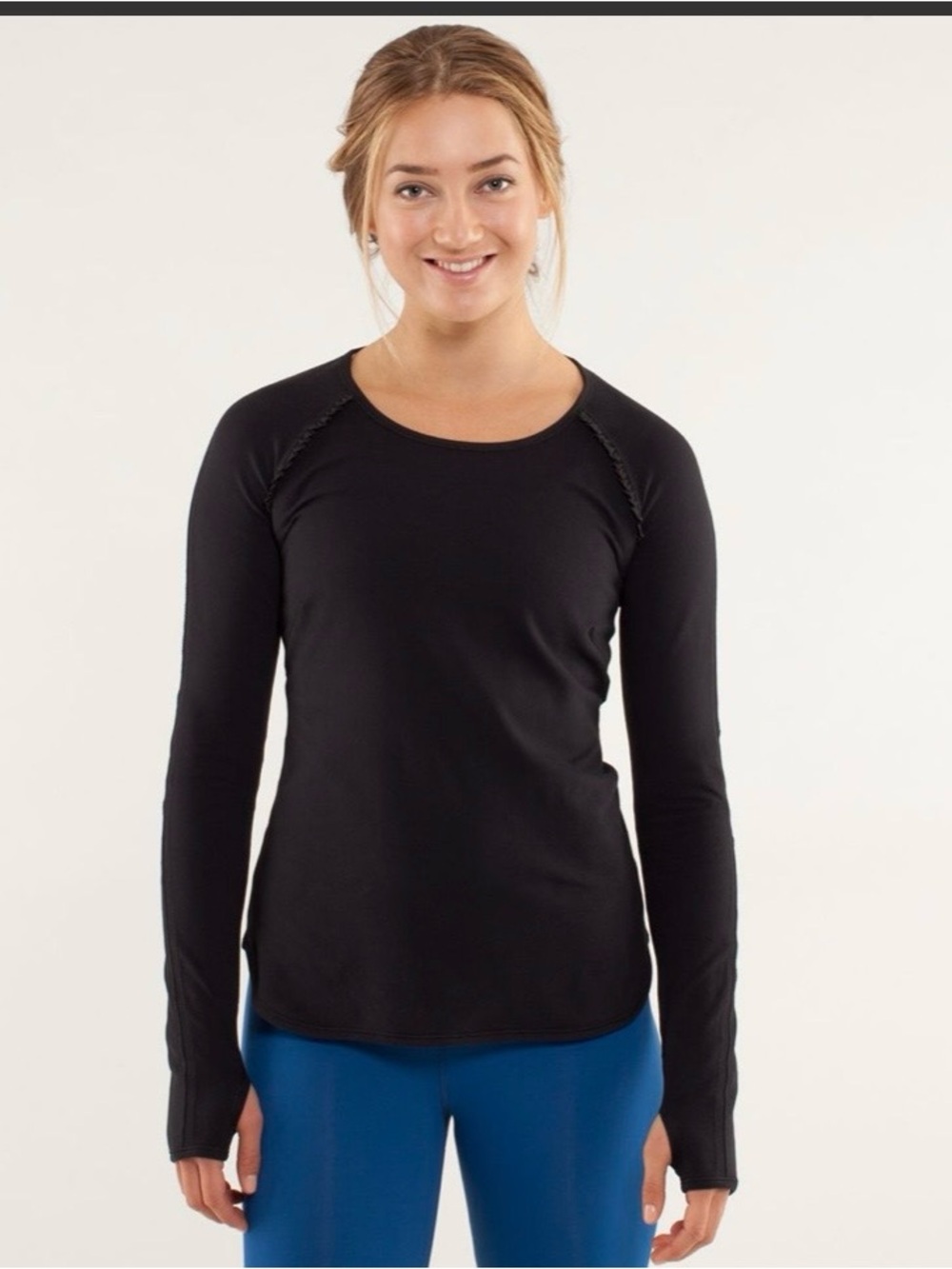 Lululemon Athleta Runder Under Long Sleeve Shirt Black Silverescent Ruffle S/M